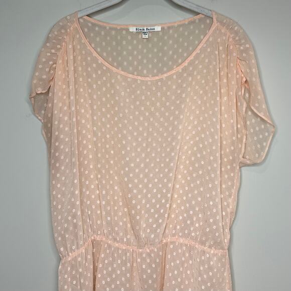 Black Rainn Peach Sheer Swiss Dot Shirt Size L Sleeveless - Picture 2 of 9